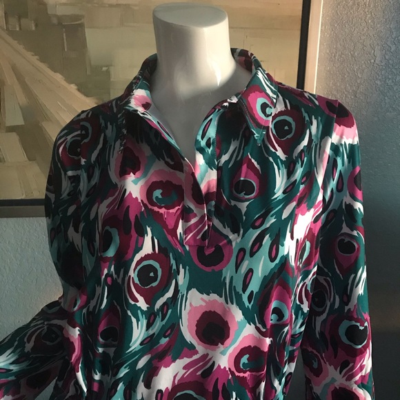 NWT Tracy Negoshian, Watercolor Peacock Dress (L) - Picture 2 of 5